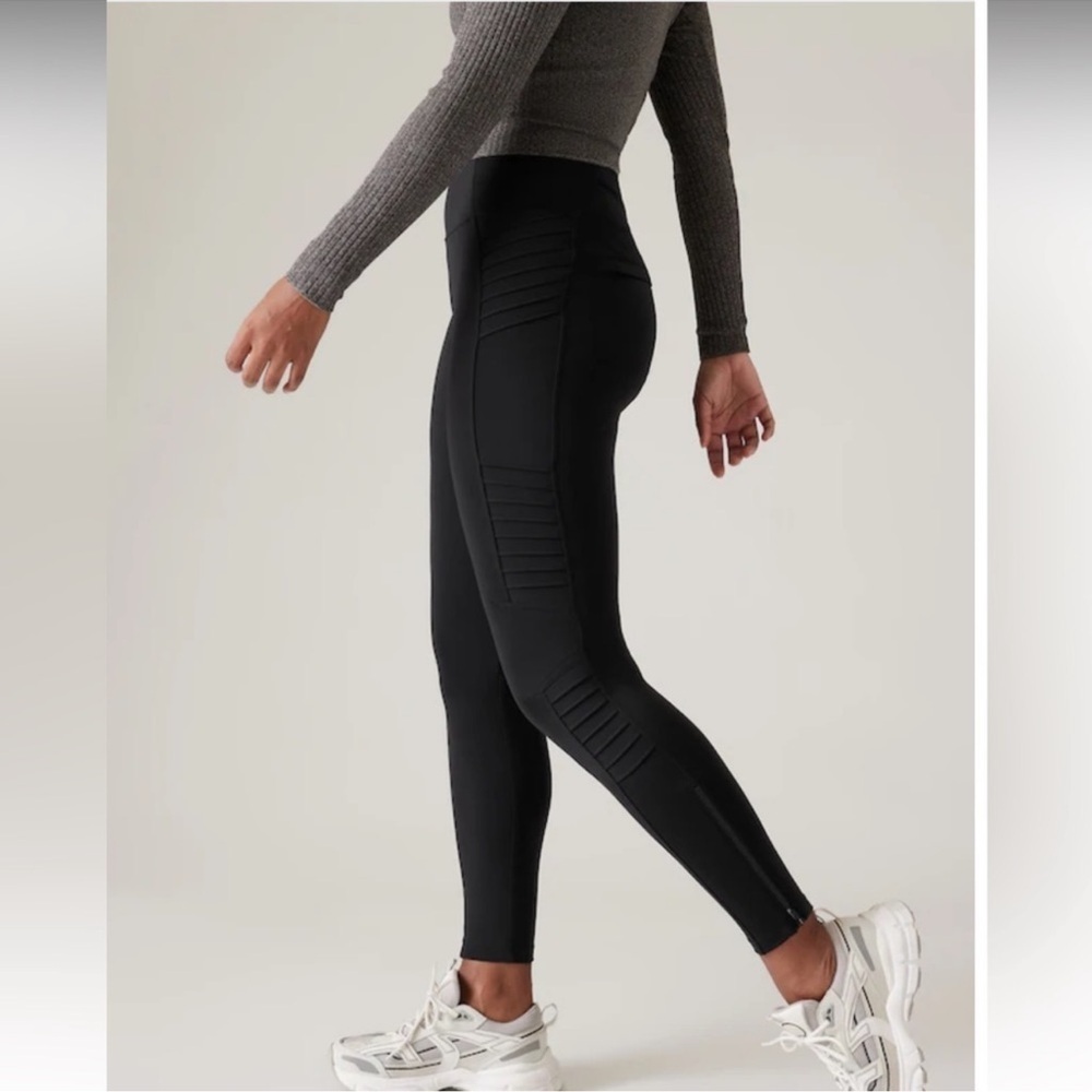 Athleta Delancey Gleam Moto Tight Leggings Black Size Medium Activewear